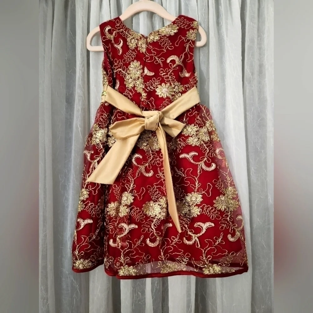 NWT Burgundy/red and gold dress. Size 4T
